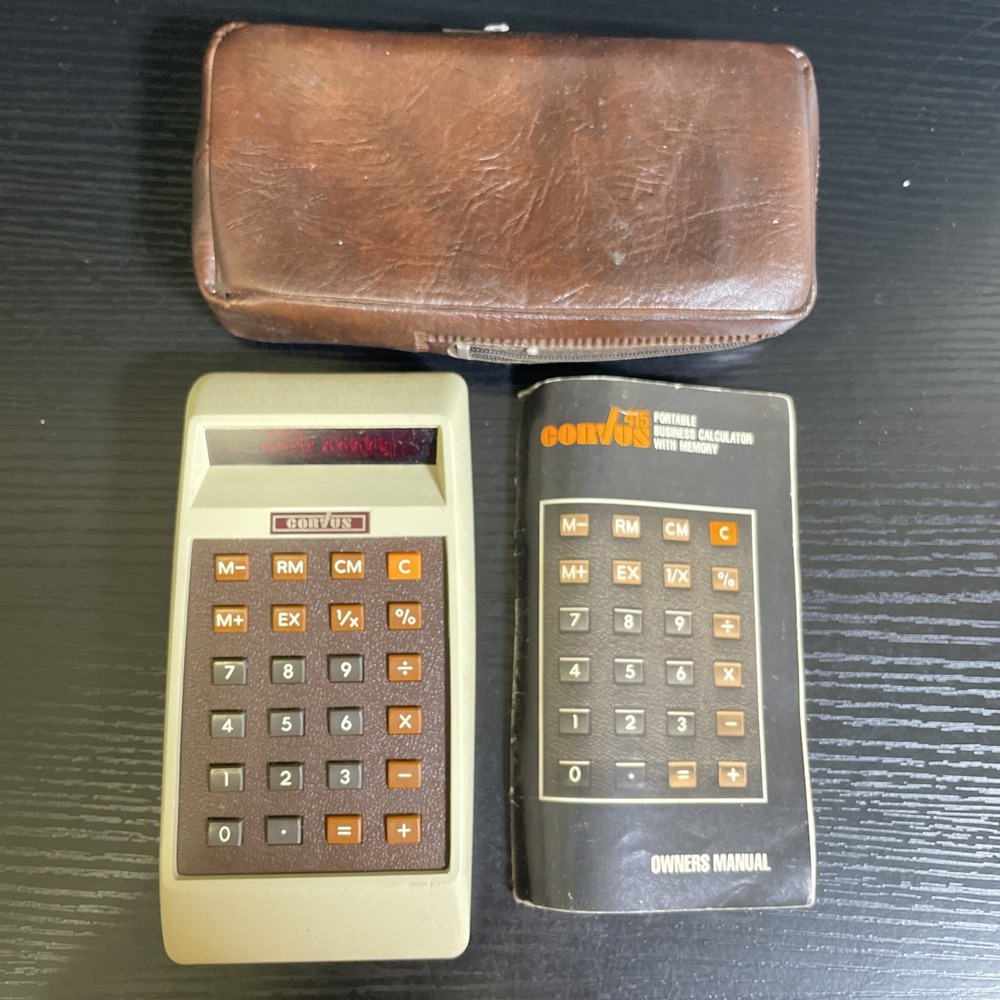 Vintage Corvus 415 LED Business Calculator w Case Manual Untested Parts Repair